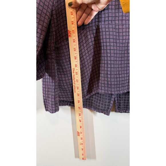 Cut Loose Women's Lagenlook Purple Plaid Linen Cotton Wide Sleeve Size L - Picture 9 of 11